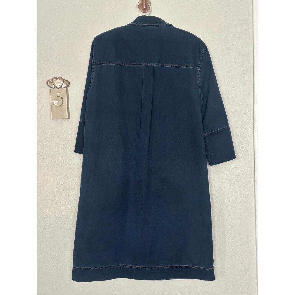 Lafayette 148 S Dark Blue Denim Tunic Mini Dress Collared Button Up Pockets - Picture 4 of 6
